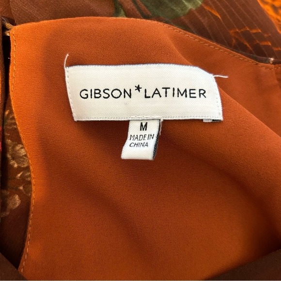 Gibson Latimer Floral Print Long Sleeve Midi Dress Brown Orange Size Unknown - Picture 5 of 6